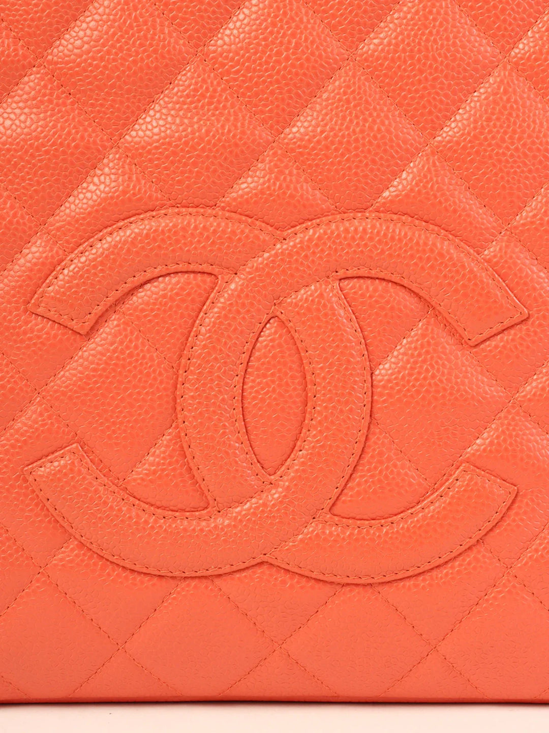 Chanel Around 2003 Made Caviar Skin Cc Mark Stitch Chain Tote Bag Coral Pink