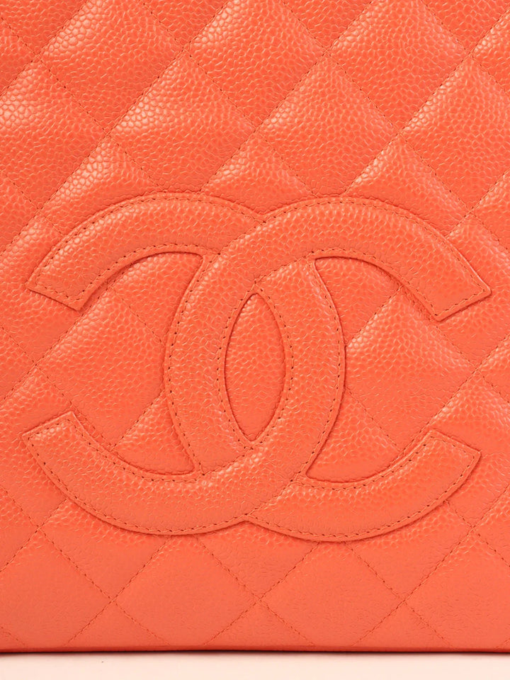 Chanel Around 2003 Made Caviar Skin Cc Mark Stitch Chain Tote Bag Coral Pink