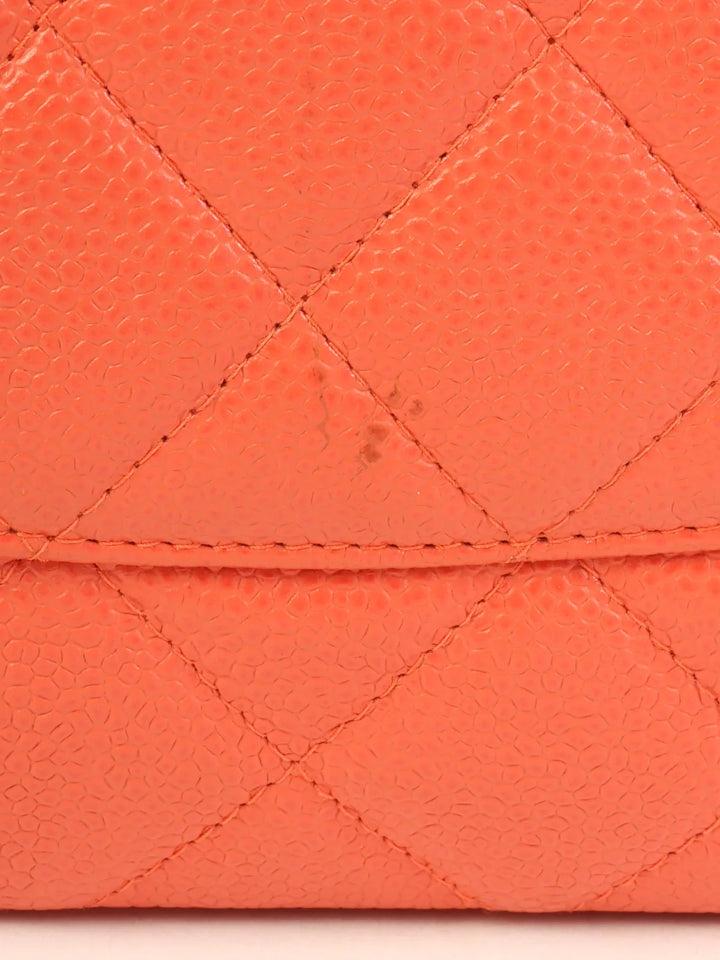 Chanel Around 2003 Made Caviar Skin Cc Mark Stitch Chain Tote Bag Coral Pink