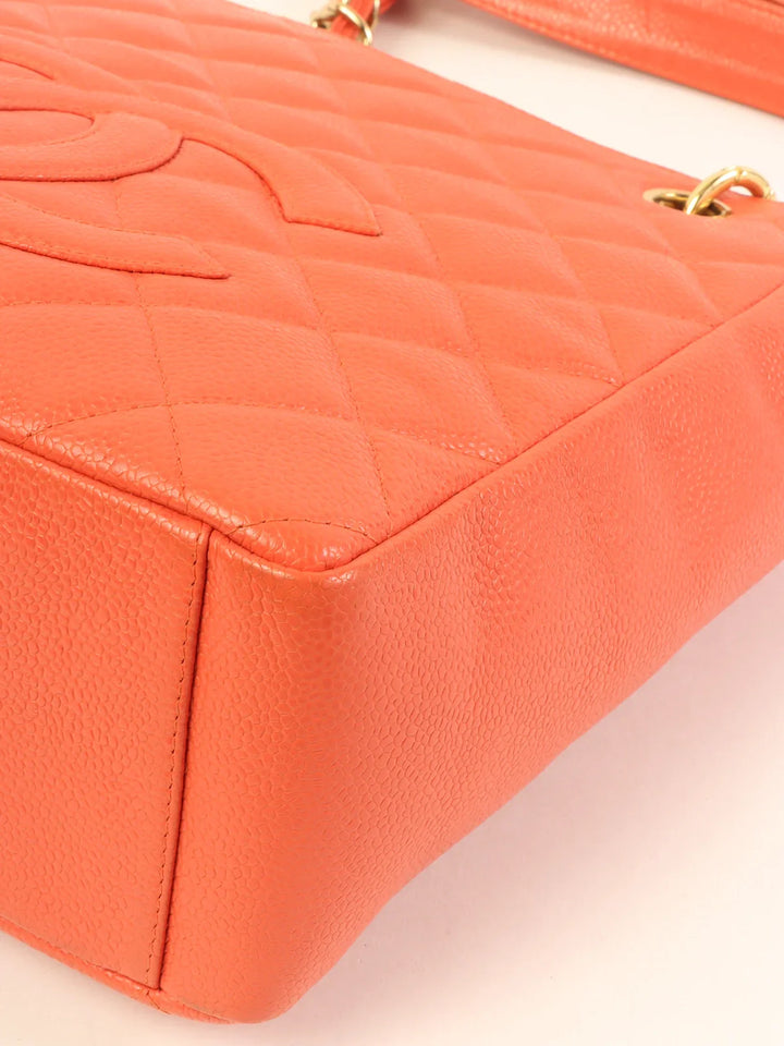 Chanel Around 2003 Made Caviar Skin Cc Mark Stitch Chain Tote Bag Coral Pink