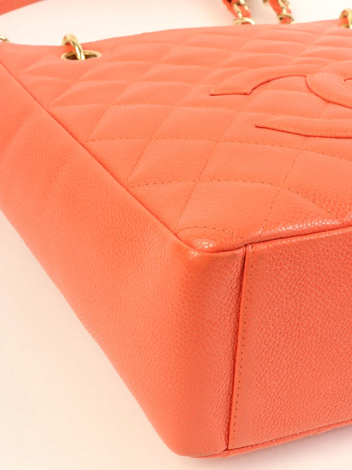 Chanel Around 2003 Made Caviar Skin Cc Mark Stitch Chain Tote Bag Coral Pink