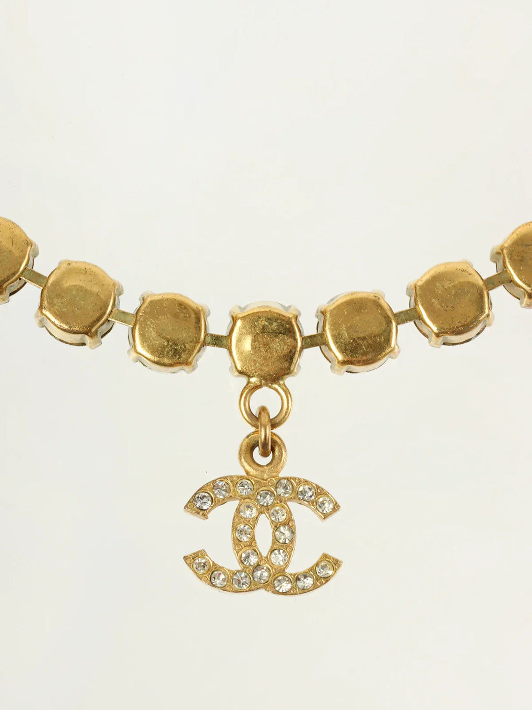 Chanel 1995 Made Rhinestone Cc Mark Swing Necklace Gold