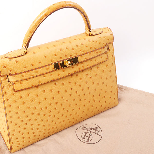 Top quality Hermes 1993 Made Ostrich Kelly Bag 32Cm Chestnut