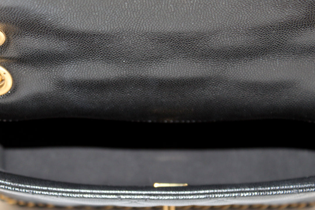 Top Quality Chanel Black Quilted Caviar Leather Camellia Chain Around Flap Shoulder Bag