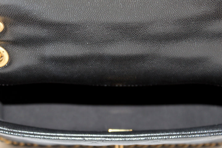 Top Quality Chanel Black Quilted Caviar Leather Camellia Chain Around Flap Shoulder Bag
