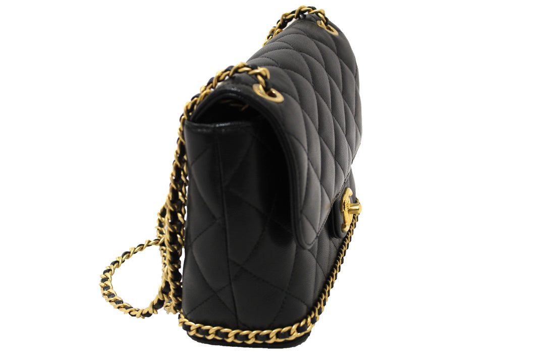 Top Quality Chanel Black Quilted Caviar Leather Camellia Chain Around Flap Shoulder Bag