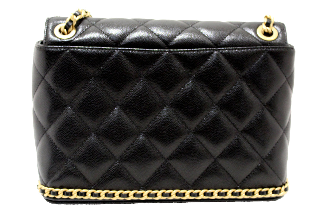 Top Quality Chanel Black Quilted Caviar Leather Camellia Chain Around Flap Shoulder Bag