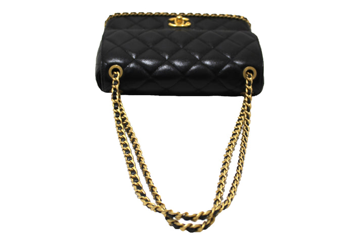 Top Quality Chanel Black Quilted Caviar Leather Camellia Chain Around Flap Shoulder Bag