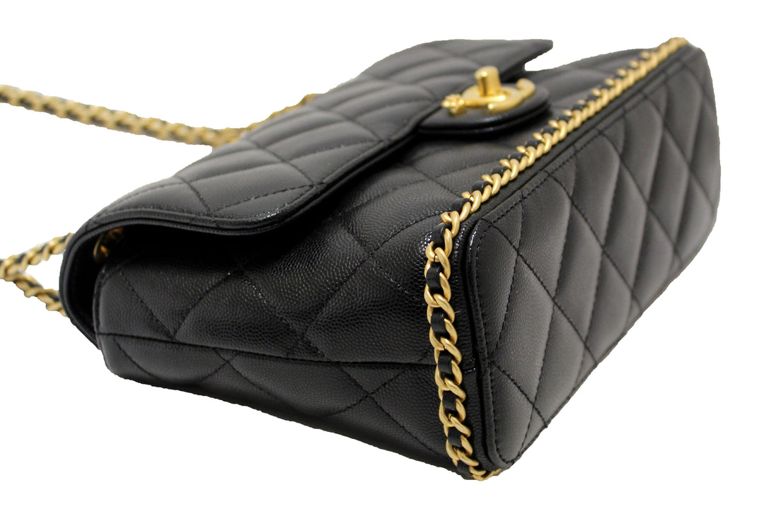 Top Quality Chanel Black Quilted Caviar Leather Camellia Chain Around Flap Shoulder Bag