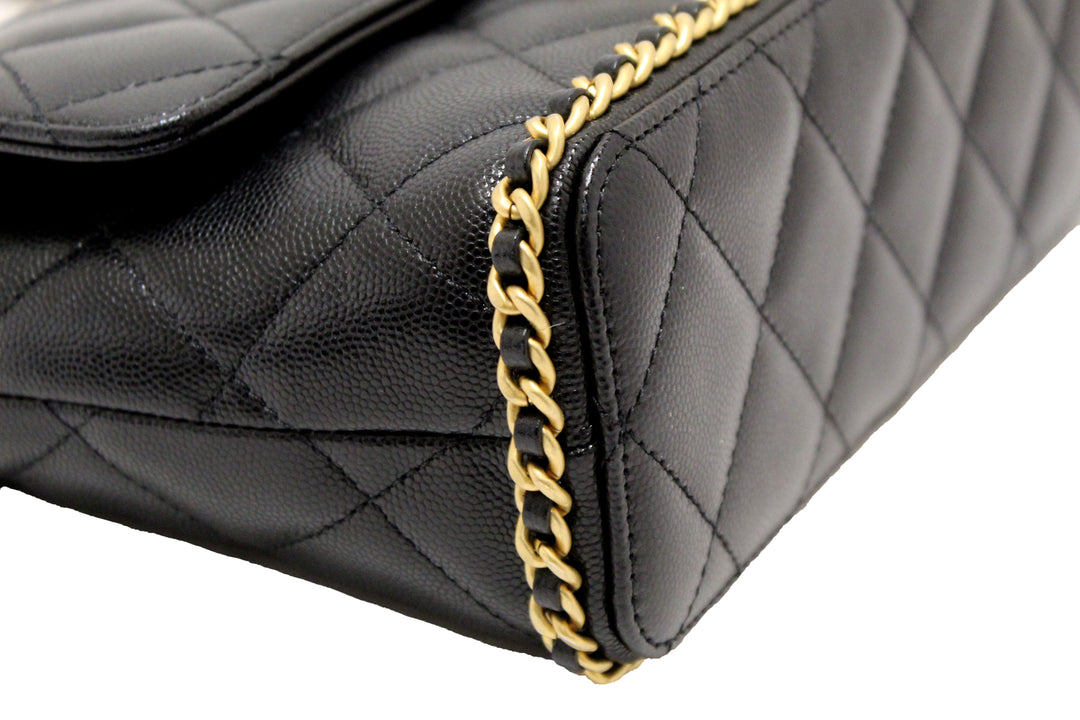 Top Quality Chanel Black Quilted Caviar Leather Camellia Chain Around Flap Shoulder Bag