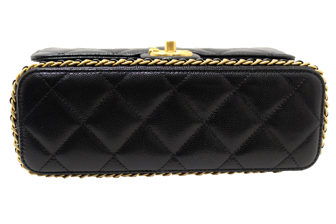 Top Quality Chanel Black Quilted Caviar Leather Camellia Chain Around Flap Shoulder Bag