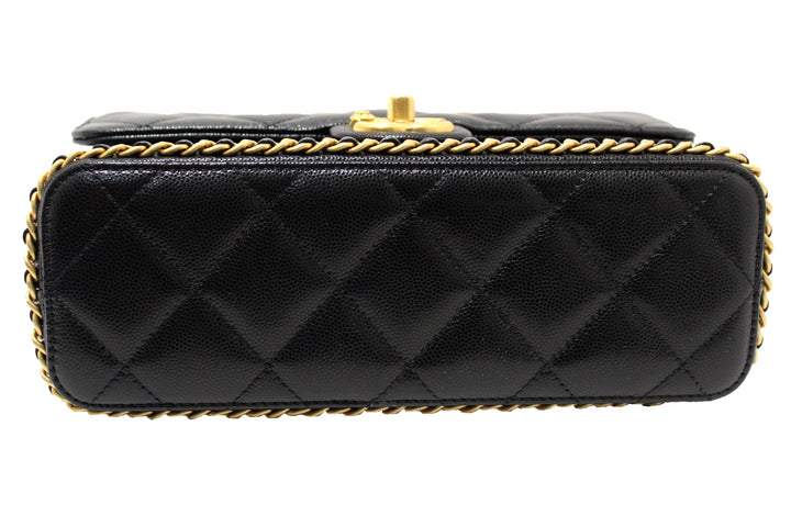 Top Quality Chanel Black Quilted Caviar Leather Camellia Chain Around Flap Shoulder Bag