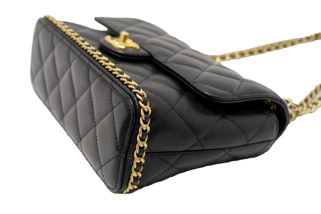 Top Quality Chanel Black Quilted Caviar Leather Camellia Chain Around Flap Shoulder Bag