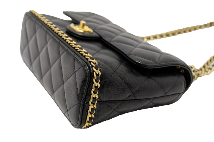 Top Quality Chanel Black Quilted Caviar Leather Camellia Chain Around Flap Shoulder Bag