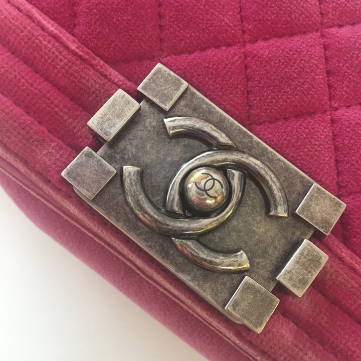 Chanel Boy Shoulder Bag in Pink Velvet