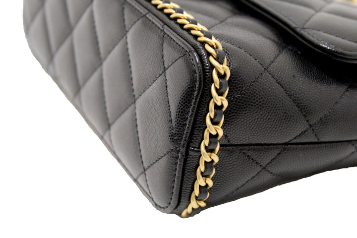 Top Quality Chanel Black Quilted Caviar Leather Camellia Chain Around Flap Shoulder Bag