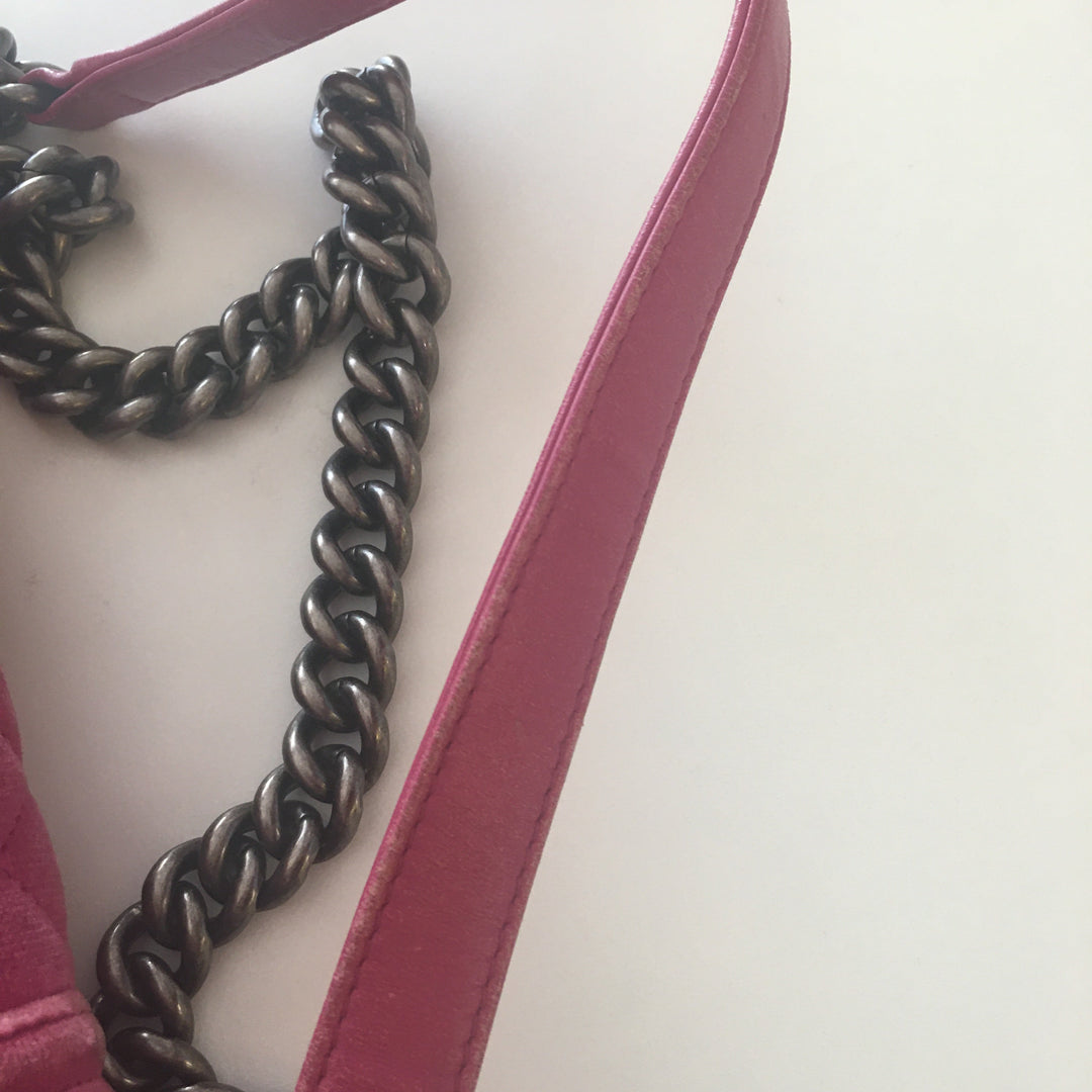 Chanel Boy Shoulder Bag in Pink Velvet