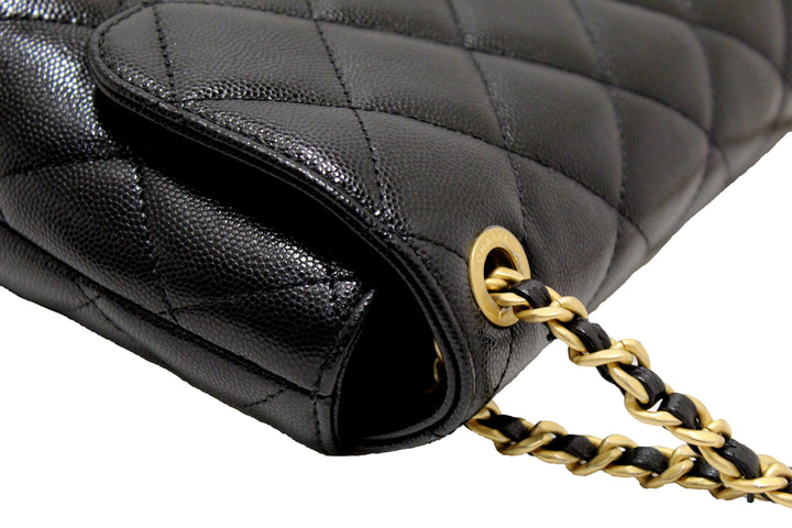 Top Quality Chanel Black Quilted Caviar Leather Camellia Chain Around Flap Shoulder Bag