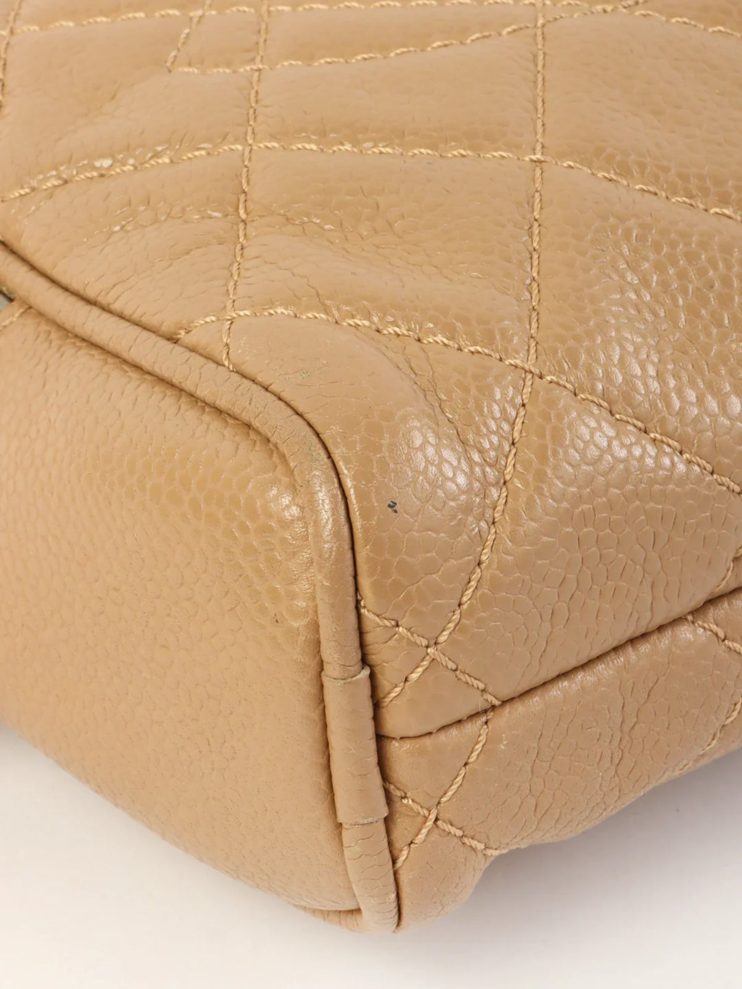 Chanel Around 2007 Made Caviar Skin Cc Mark Stitch Shoulder Bag Beige