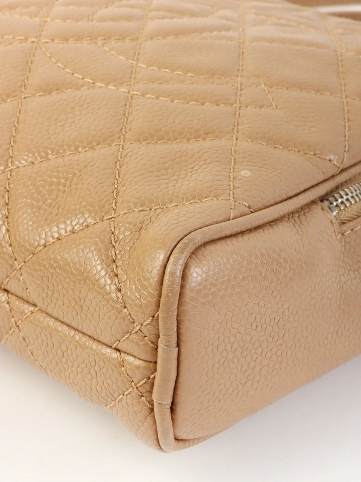 Chanel Around 2007 Made Caviar Skin Cc Mark Stitch Shoulder Bag Beige