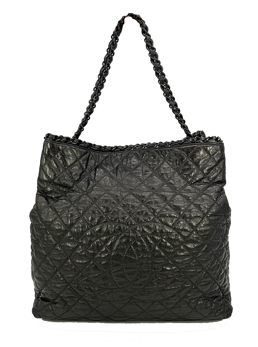 Top Quality Chanel Grey Metallic Leather Chain Me Shoulder Bag Tote