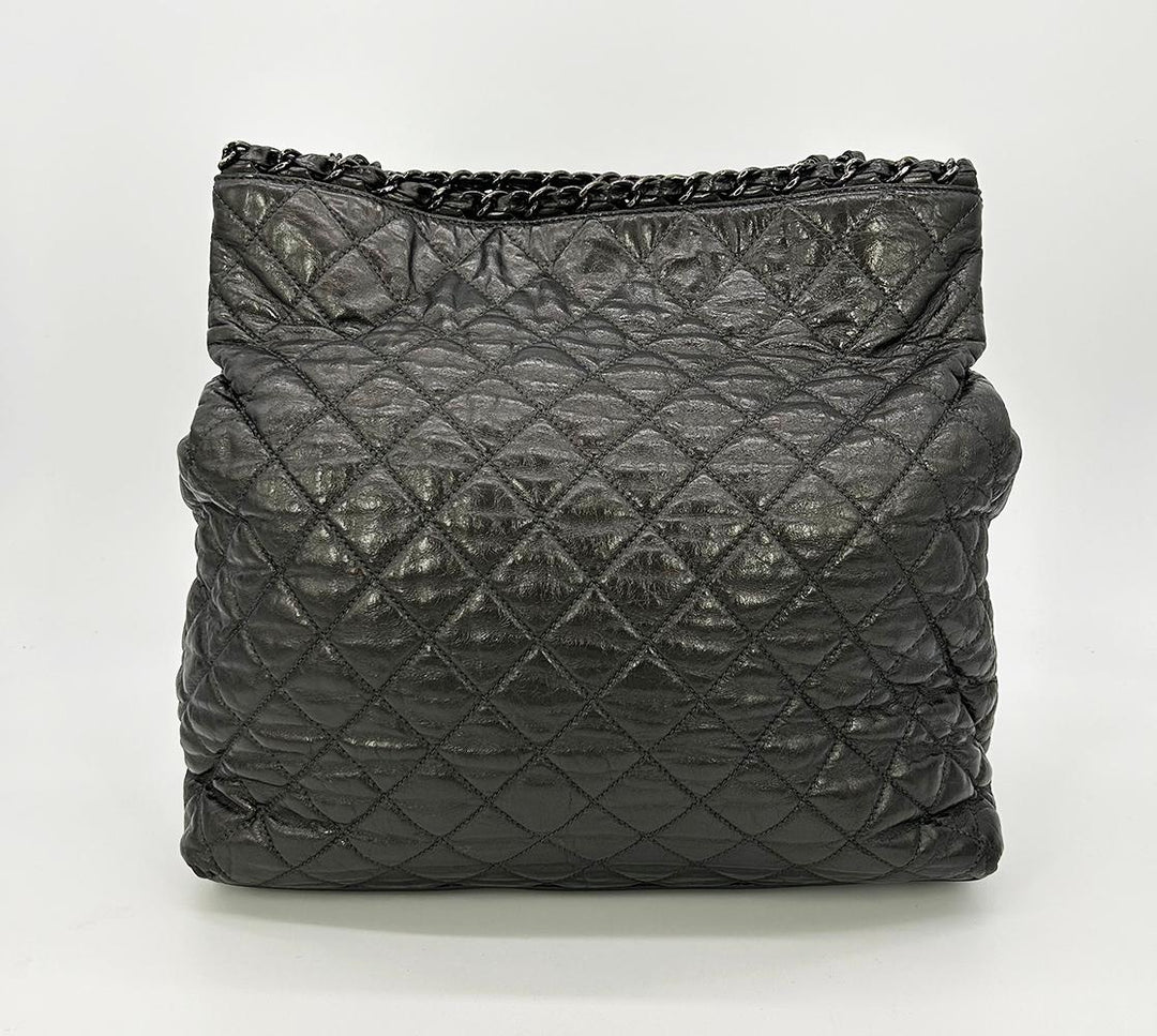 Top Quality Chanel Grey Metallic Leather Chain Me Shoulder Bag Tote