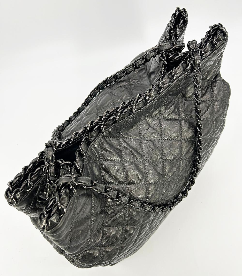 Top Quality Chanel Grey Metallic Leather Chain Me Shoulder Bag Tote