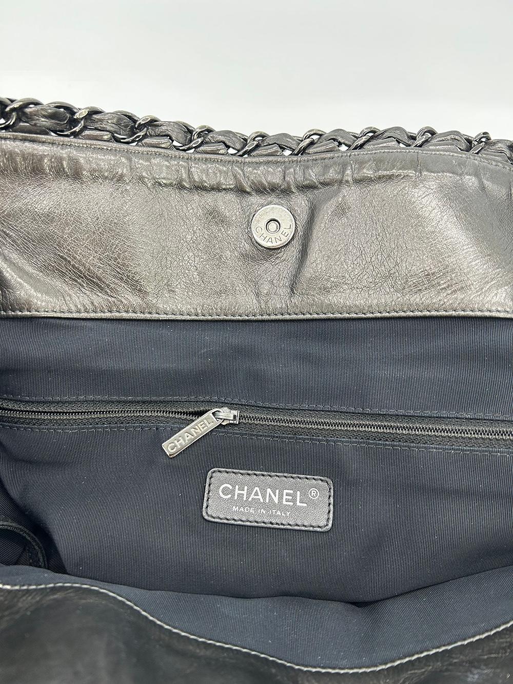 Top Quality Chanel Grey Metallic Leather Chain Me Shoulder Bag Tote