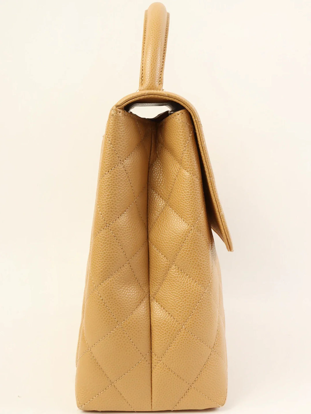 Chanel Around 2000 Made Ciaviar Skin Stright New Turn-Lock Top Handle Bag Beige