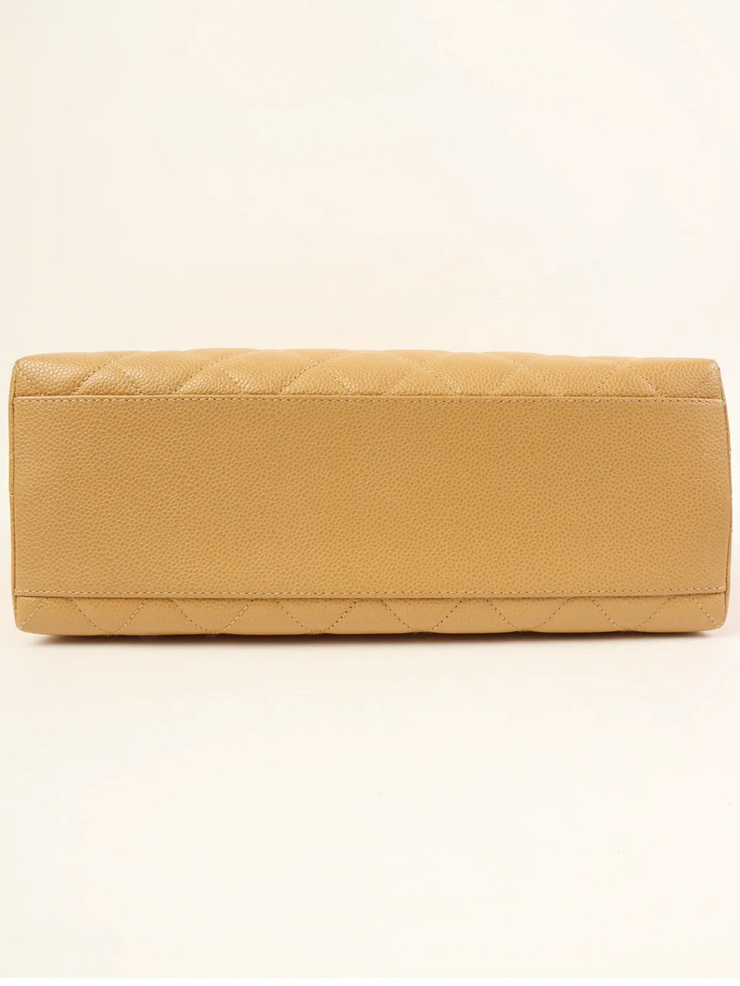 Chanel Around 2000 Made Ciaviar Skin Stright New Turn-Lock Top Handle Bag Beige