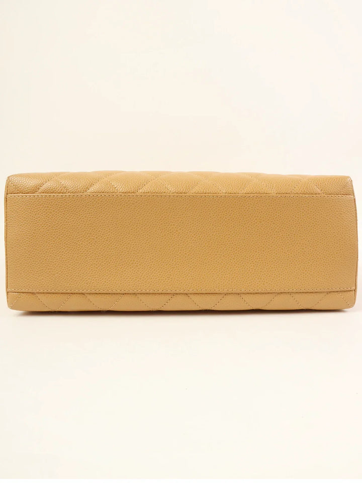 Chanel Around 2000 Made Ciaviar Skin Stright New Turn-Lock Top Handle Bag Beige