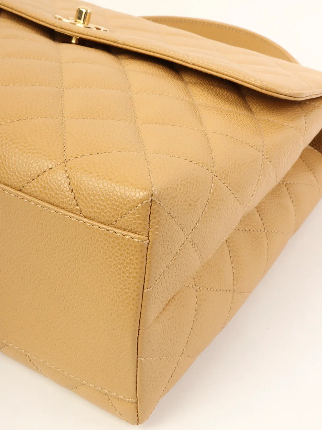 Chanel Around 2000 Made Ciaviar Skin Stright New Turn-Lock Top Handle Bag Beige