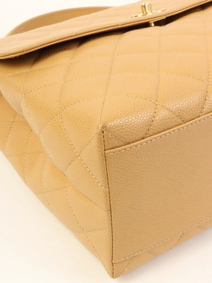 Chanel Around 2000 Made Ciaviar Skin Stright New Turn-Lock Top Handle Bag Beige