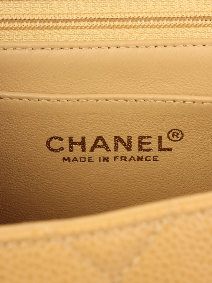Chanel Around 2000 Made Ciaviar Skin Stright New Turn-Lock Top Handle Bag Beige