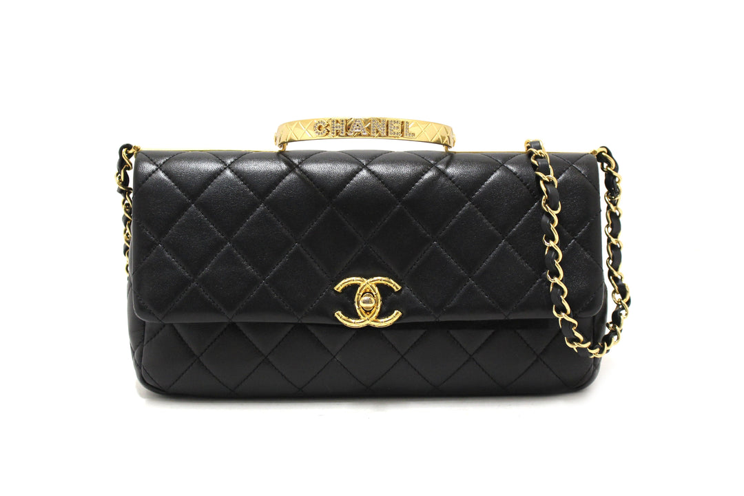 Chanel Black Calfskin Leather Large Flap Bag with Handle | Italystation.com