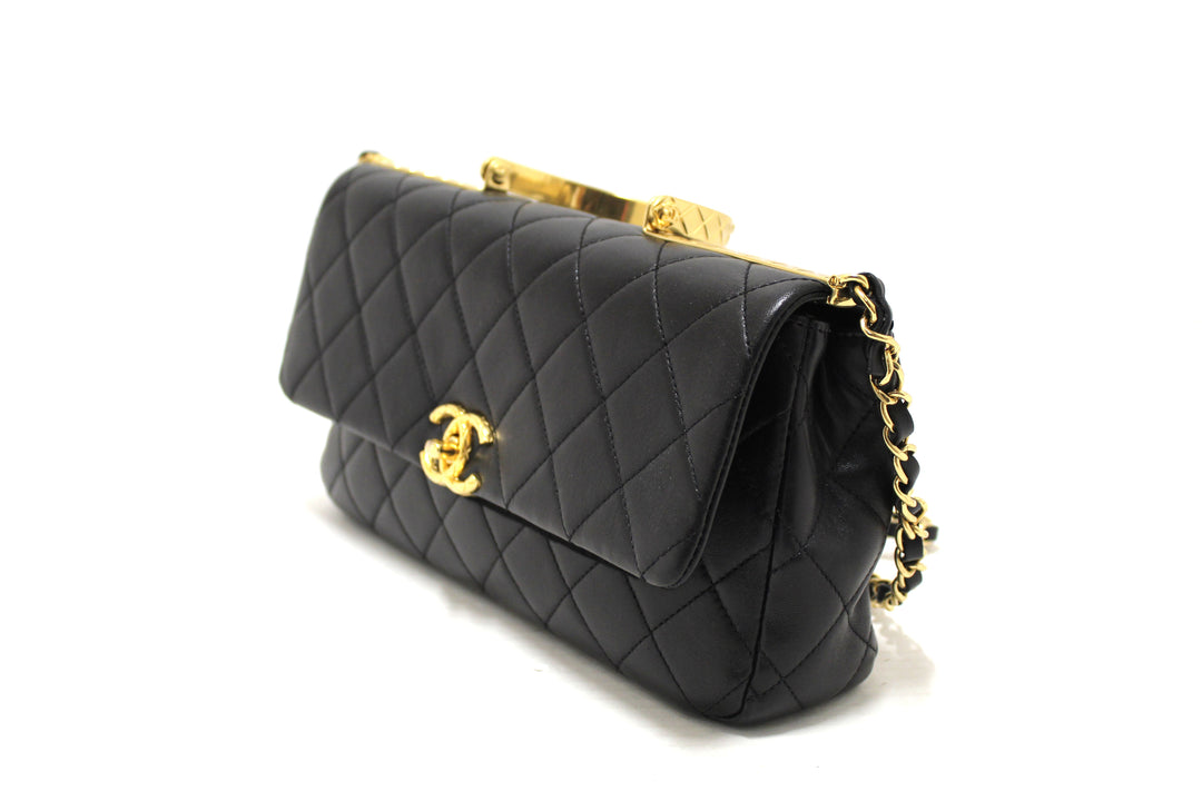 Top Quality Chanel Black Calfskin Leather Large Flap Bag with Handle