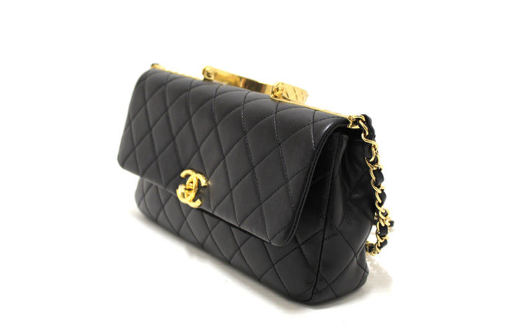 Top Quality Chanel Black Calfskin Leather Large Flap Bag with Handle