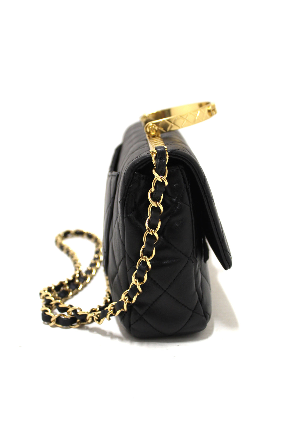 Top Quality Chanel Black Calfskin Leather Large Flap Bag with Handle
