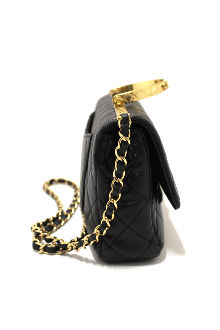 Top Quality Chanel Black Calfskin Leather Large Flap Bag with Handle