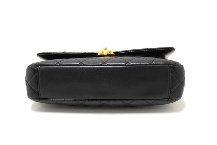 Top Quality Chanel Black Calfskin Leather Large Flap Bag with Handle