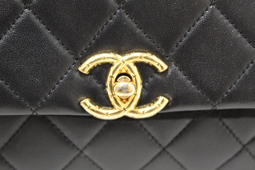 Top Quality Chanel Black Calfskin Leather Large Flap Bag with Handle