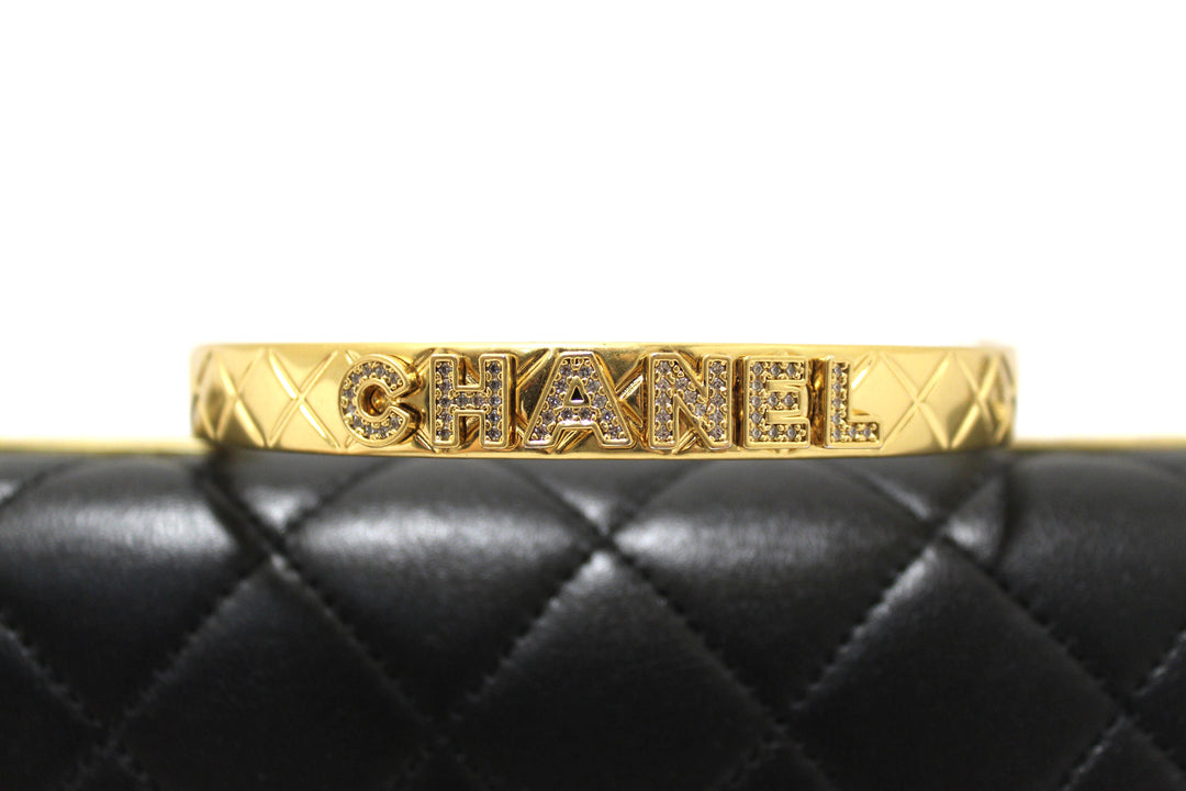 Top Quality Chanel Black Calfskin Leather Large Flap Bag with Handle