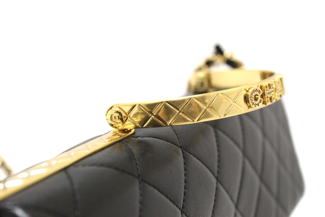 Top Quality Chanel Black Calfskin Leather Large Flap Bag with Handle