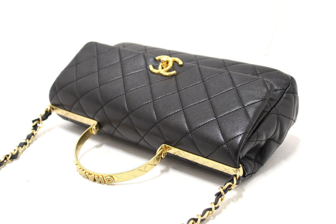Top Quality Chanel Black Calfskin Leather Large Flap Bag with Handle