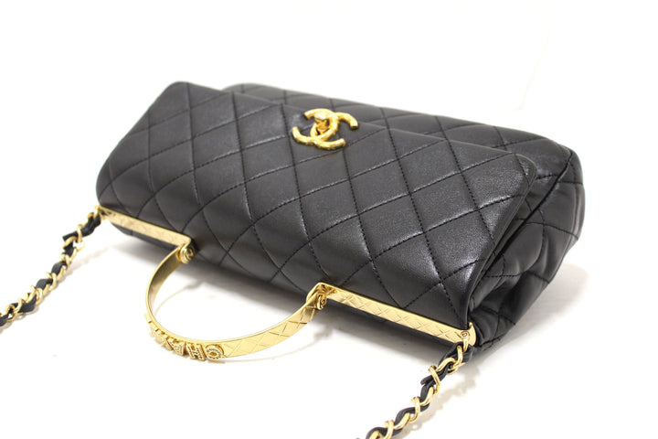 Top Quality Chanel Black Calfskin Leather Large Flap Bag with Handle