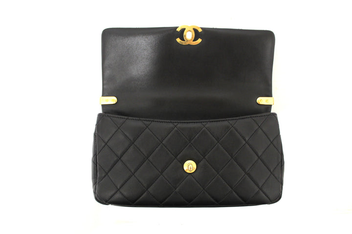 Top Quality Chanel Black Calfskin Leather Large Flap Bag with Handle