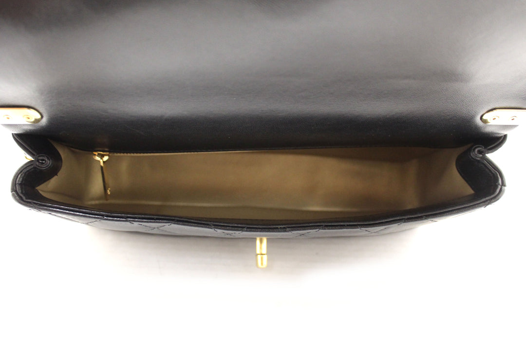 Top Quality Chanel Black Calfskin Leather Large Flap Bag with Handle