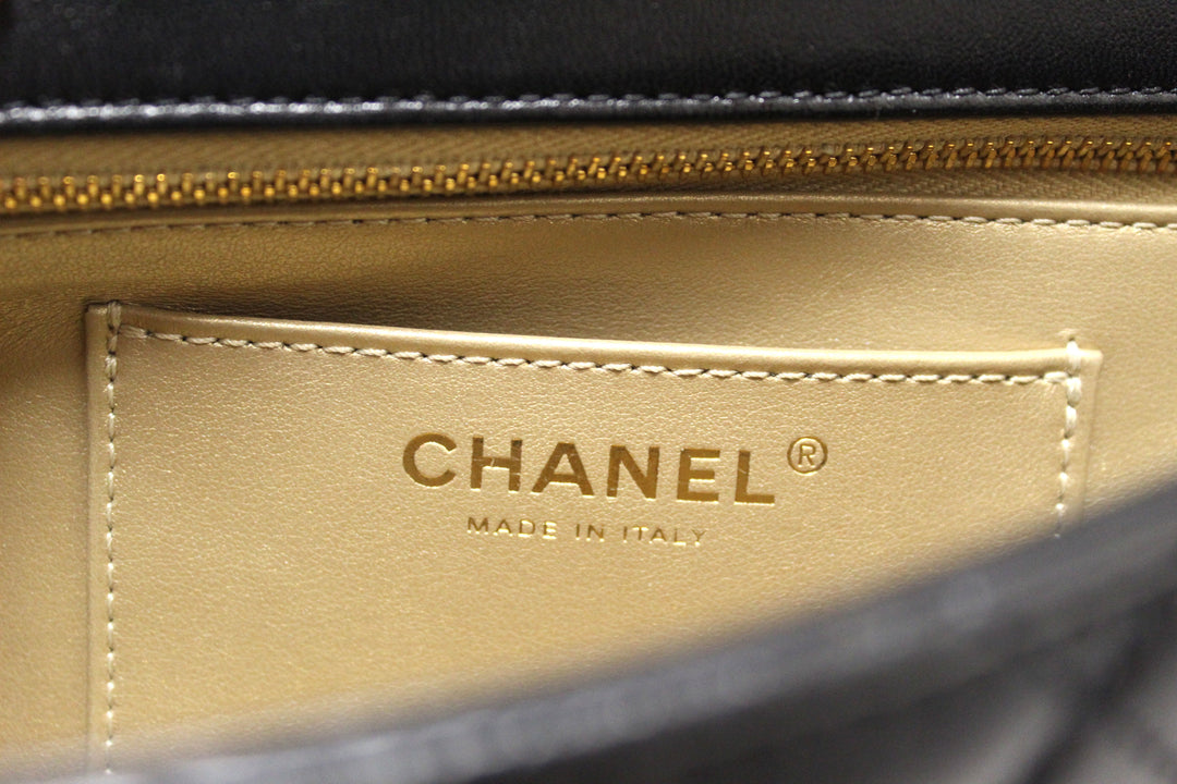 Top Quality Chanel Black Calfskin Leather Large Flap Bag with Handle