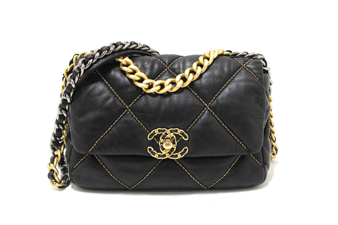 Limited Edition Chanel 19 Medium Black Quilted Lambskin Leather Shoulder Crossbody Bag | Italystation.com