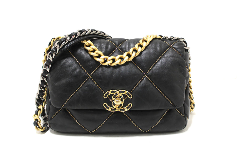 Limited Edition Chanel 19 Medium Black Quilted Lambskin Leather Shoulder Crossbody Bag | Italystation.com